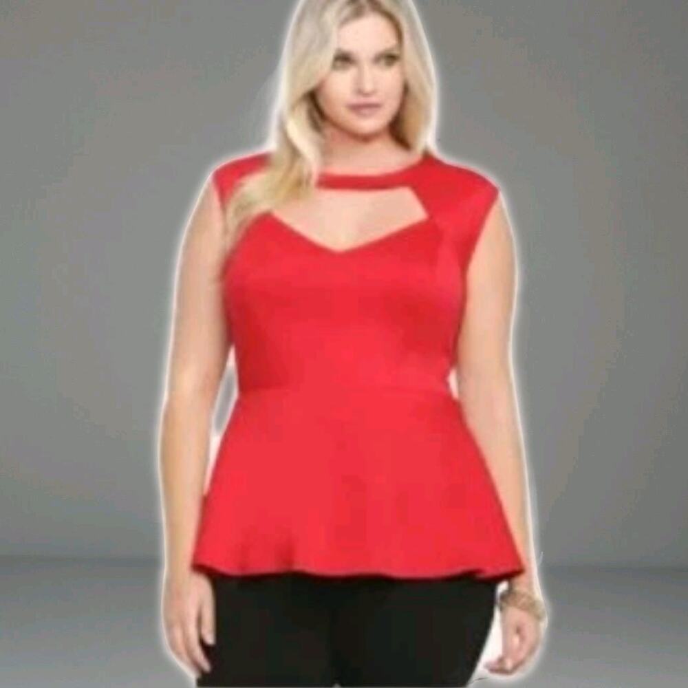Torrid Size 2X Red Cutout Peplum Knit Top